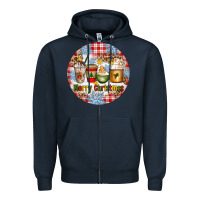 Navy Merry Christmas Coffee Cups Zipper Hoodie - Artiststas