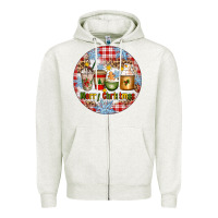 Oatmeal Heather Merry Christmas Coffee Cups Zipper Hoodie - Artiststas