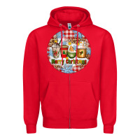 Red Merry Christmas Coffee Cups Zipper Hoodie - Artiststas