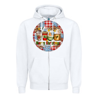 White Merry Christmas Coffee Cups Zipper Hoodie - Artiststas