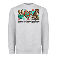 Heather Grey peace love australian shepherd Heavyweight Sweatshirt - texasbilliewilder
