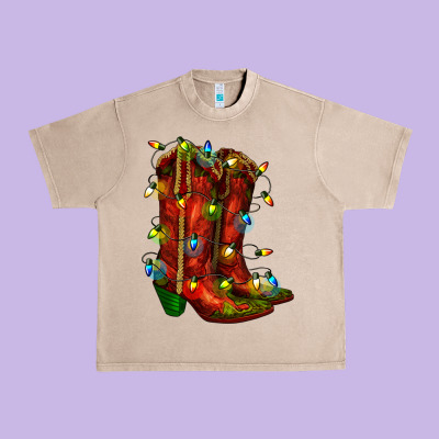Christmas Western Boots With Lights Urban Heavy Tee Designed By Ranaportraitstore