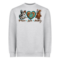 Heather Grey peace love cowboy Heavyweight Sweatshirt - texasbilliewilder