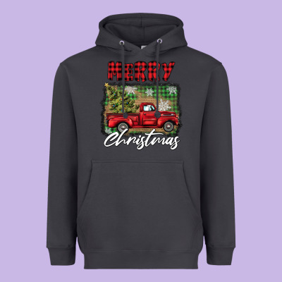 Merry Christmas Truck Heavyweight Hoodie Designed By Barkaloodesign