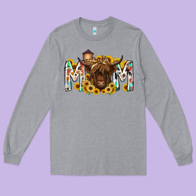 Mom Highland Cow Long Sleeve Tee Designed By Racoondesign