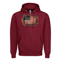Burgundy Old Leopard American Flag Frame Zipper Hoodie - Bettercallsaul