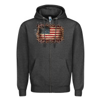 Charcoal Heather Old Leopard American Flag Frame Zipper Hoodie - Bettercallsaul