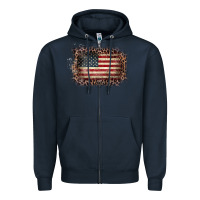 Navy Old Leopard American Flag Frame Zipper Hoodie - Bettercallsaul