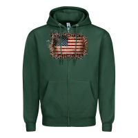 Sports Green Old Leopard American Flag Frame Zipper Hoodie - Bettercallsaul