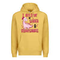 Antique Gold i believe in santa & dinosaurs pink Premium Hoodie - MaliasSmallBusiness