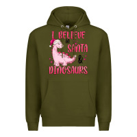 Army Green i believe in santa & dinosaurs pink Premium Hoodie - MaliasSmallBusiness