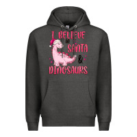 Charcoal Heather i believe in santa & dinosaurs pink Premium Hoodie - MaliasSmallBusiness