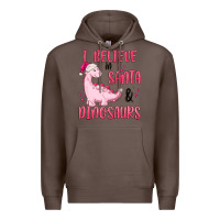Coffee i believe in santa & dinosaurs pink Premium Hoodie - MaliasSmallBusiness