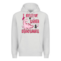 Dove Grey i believe in santa & dinosaurs pink Premium Hoodie - MaliasSmallBusiness