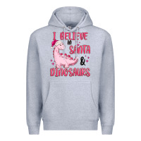 Heather Grey i believe in santa & dinosaurs pink Premium Hoodie - MaliasSmallBusiness