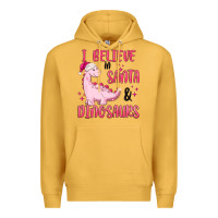 Mustard i believe in santa & dinosaurs pink Premium Hoodie - MaliasSmallBusiness