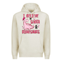Oatmeal Heather i believe in santa & dinosaurs pink Premium Hoodie - MaliasSmallBusiness