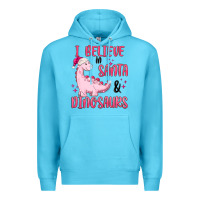 Ocean Blue i believe in santa & dinosaurs pink Premium Hoodie - MaliasSmallBusiness