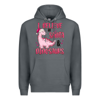 Rock i believe in santa & dinosaurs pink Premium Hoodie - MaliasSmallBusiness