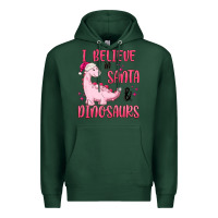 Sports Green i believe in santa & dinosaurs pink Premium Hoodie - MaliasSmallBusiness