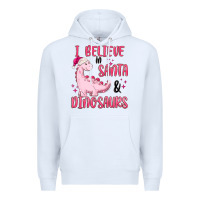 White i believe in santa & dinosaurs pink Premium Hoodie - MaliasSmallBusiness