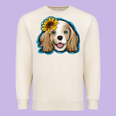 Cocker Spaniel Sunflower Premium Sweatshirt Designed By Jasminsmagicworld
