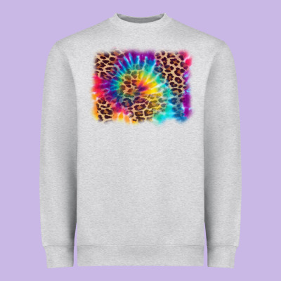 Leopard Tie Dye Background Heavyweight Sweatshirt Designed By Zillion Design Studio