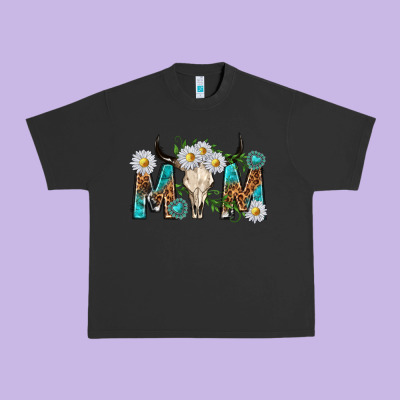 Mom With Bull Skull Urban Heavy Tee Designed By Texasbilliewilder