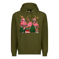 Army Green christmas flamingos Premium Hoodie - MaliasSmallBusiness