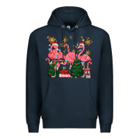 Navy christmas flamingos Premium Hoodie - MaliasSmallBusiness