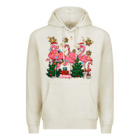 Oatmeal Heather christmas flamingos Premium Hoodie - MaliasSmallBusiness