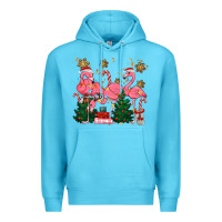 Ocean Blue christmas flamingos Premium Hoodie - MaliasSmallBusiness