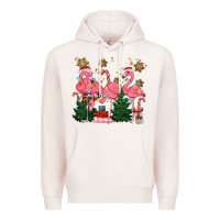 Pale Pink christmas flamingos Premium Hoodie - MaliasSmallBusiness