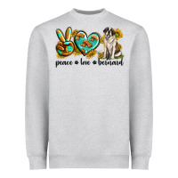 Heather Grey peace love st. bernard Heavyweight Sweatshirt - texasbilliewilder