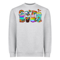 Heather Grey rainbow coffee cups Heavyweight Sweatshirt - texasbilliewilder