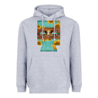 Heather Grey mom hereford cattle sunflowers on tooled leather regular can cooler Heavyweight Hoodie - BarkalooDesign