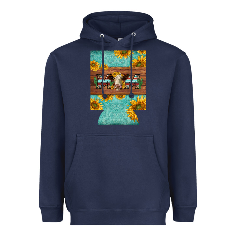 Mom Hereford Cattle Sunflowers On Tooled Leather Regular Can Cooler Heavyweight Hoodie by BarkalooDesign | Teevron
