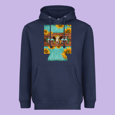 Mom Hereford Cattle Sunflowers On Tooled Leather Regular Can Cooler Heavyweight Hoodie Designed By Barkaloodesign