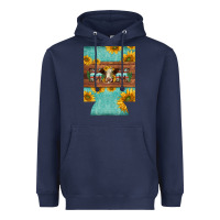 Navy mom hereford cattle sunflowers on tooled leather regular can cooler Heavyweight Hoodie - BarkalooDesign