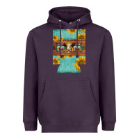 Plum mom hereford cattle sunflowers on tooled leather regular can cooler Heavyweight Hoodie - BarkalooDesign