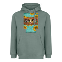 Sage mom hereford cattle sunflowers on tooled leather regular can cooler Heavyweight Hoodie - BarkalooDesign