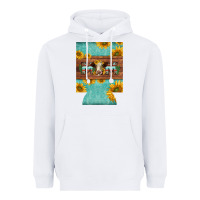 White mom hereford cattle sunflowers on tooled leather regular can cooler Heavyweight Hoodie - BarkalooDesign