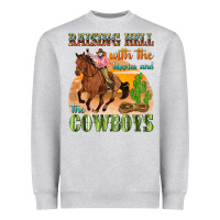 Heather Grey raising hell with the hippies and the cowboys Heavyweight Sweatshirt - texasbilliewilder