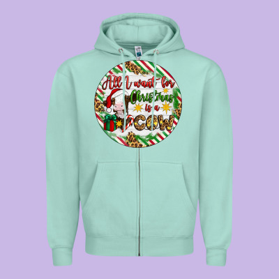 Christmas All I Want For Christmas Is A Cow Zipper Hoodie Designed By Artiststas