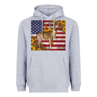 Heather Grey Western American Flag And Deer Heavyweight Hoodie - LillyAllenDesigns