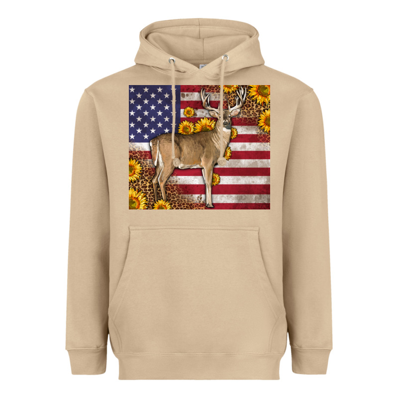 Western American Flag And Deer Heavyweight Hoodie by LillyAllenDesigns | Teevron