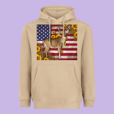 Western American Flag And Deer Heavyweight Hoodie Designed By Lillyallendesigns
