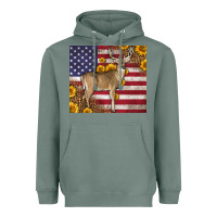 Sage Western American Flag And Deer Heavyweight Hoodie - LillyAllenDesigns