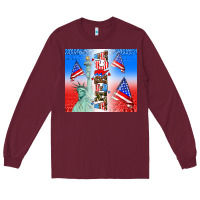 Burgundy american flag  and america Long Sleeve Tee - AdoDesignShop