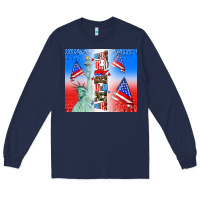 Navy american flag  and america Long Sleeve Tee - AdoDesignShop